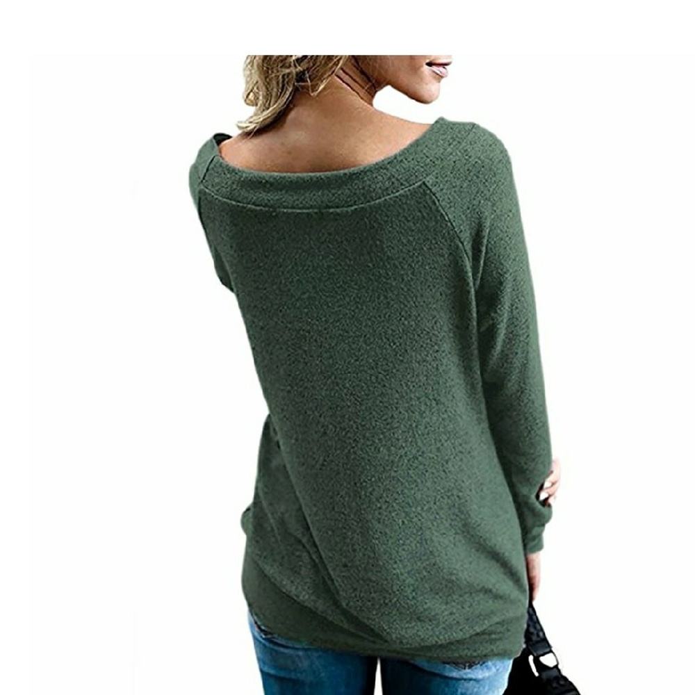ARIANA Olive Green Off Shoulder Long Sleeve Top - Picture 3 of 5